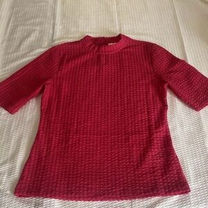 Anthropologie Maeve Blouse Small Textured Mock Turtleneck Short Sleeve Fuchsia